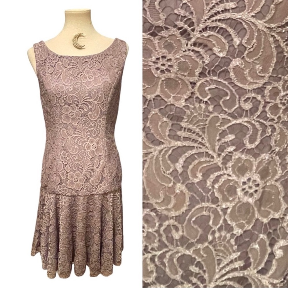 JS Collections Dusty Lavender Lace Midi Dress Size 10 SKU AE